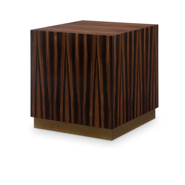 Monarch end tables from Century Furniture with Amara straight grain veneer and warm bronze finished metal base.