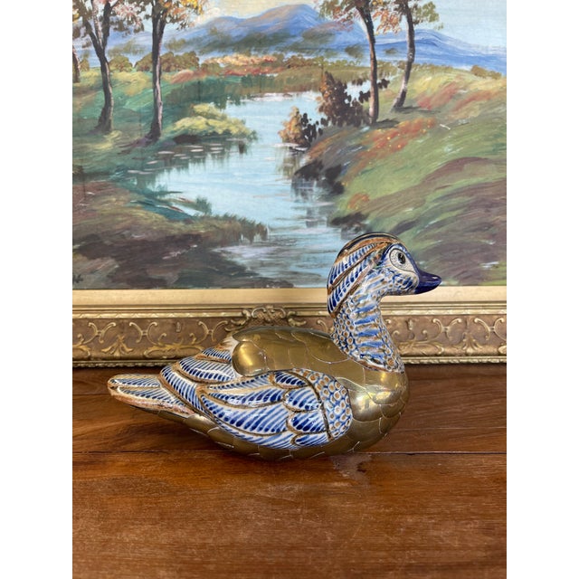 Vintage Chinese Cloisonné and Ceramic Duck Figurine With Hand-Painted Detailing. For Sale In Seattle - Image 6 of 9