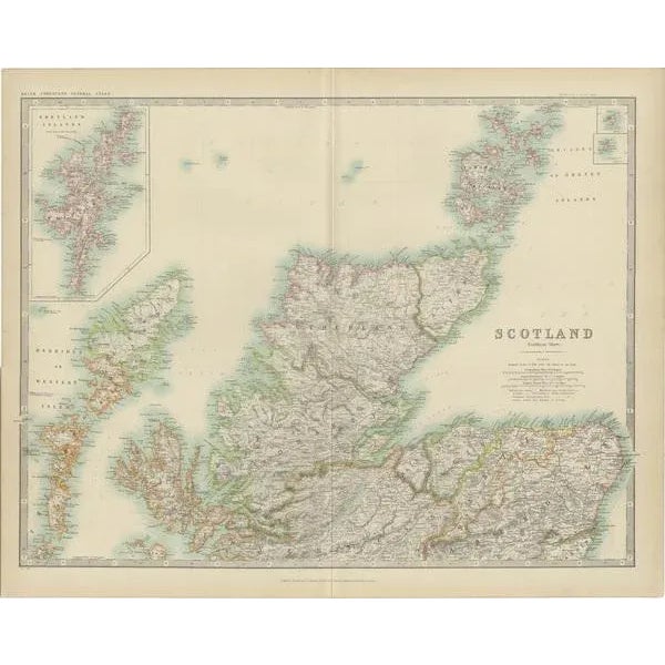 Antique map titled 'Scotland'. Original antique map of Scotland. with inset map of the Shetland Islands. This map...