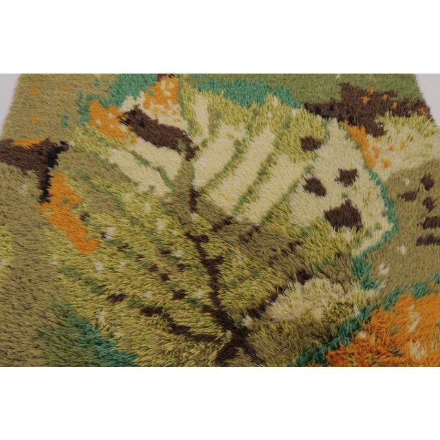 Rug & Kilim Vintage Swedish Rya Rug With Green and Orange Floral Pattern - Rug & Kilim For Sale - Image 4 of 9