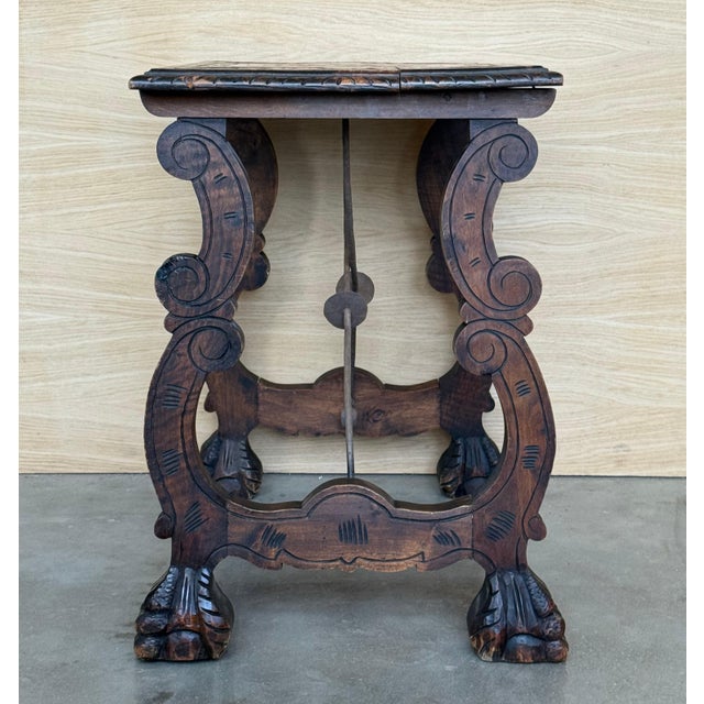 Late 19th Century Side Table of Walnut with Carved Lyre Legs and Top, Spanish, 19th Century For Sale - Image 5 of 18