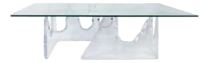 Vintage Lion in Frost Lucite Coffee Table W/ Glass Top