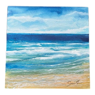 “Rolling Waves” Signed Original Watercolor on Aqua Bord by Nancy Smith For Sale