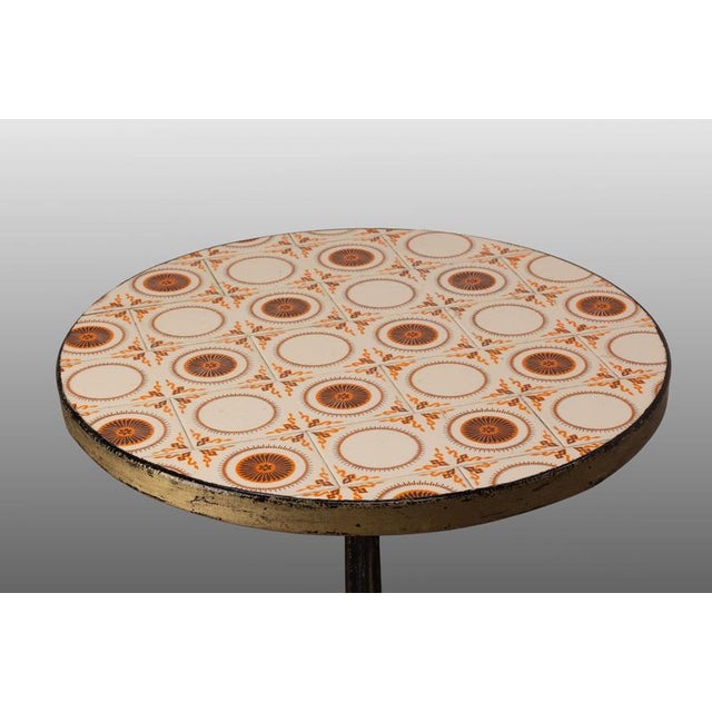 Black French Wrought Iron Bistro Guinguette Table with Faience Top, 1900s For Sale - Image 8 of 11