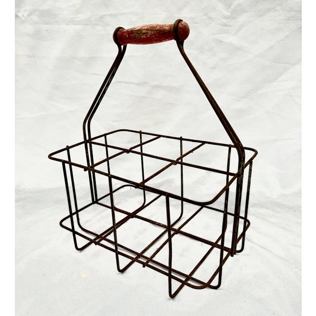 Wood Antique French Bottle Carrier W/Red Handle For Sale - Image 7 of 9