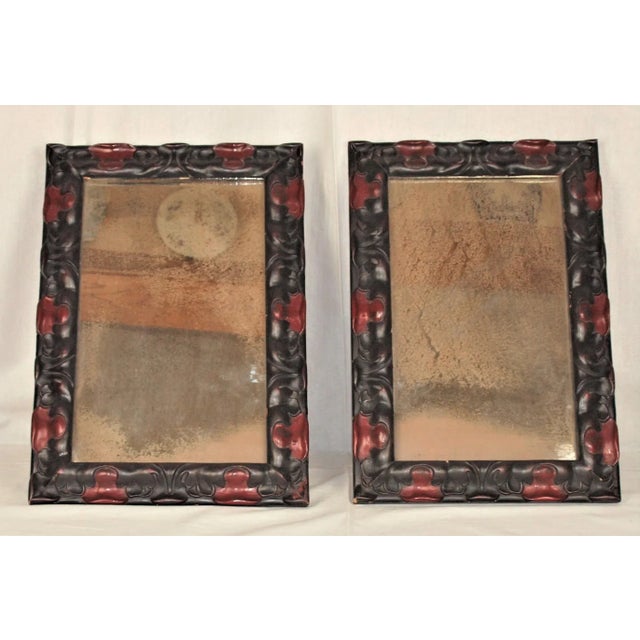 1950s Spanish Art Deco Red & Black Wood Mirrors Bronze Glasses- a Pair For Sale - Image 10 of 10