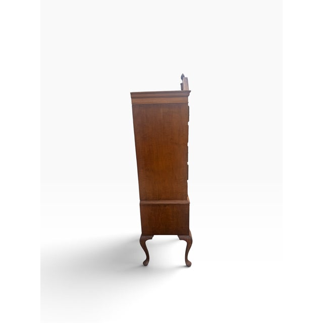 Wood Vintage Colonial Revival Figured Maple Chippendale-Style Highboy Chest For Sale - Image 7 of 15
