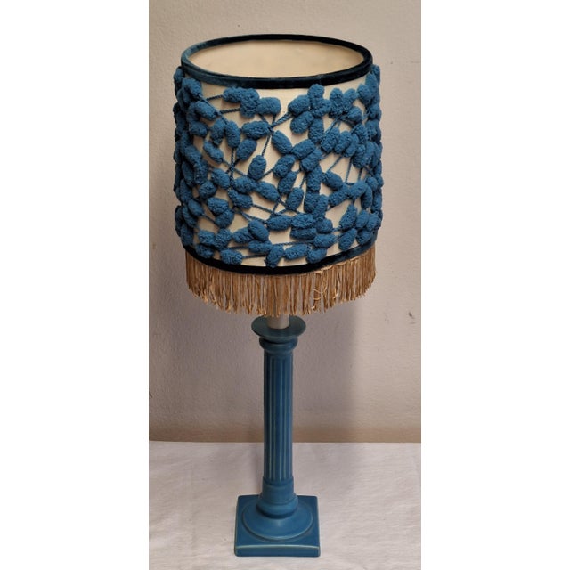 Vintage Table Lamp with Blue Ceramic Base and Fabric Shade by Lamplove, 1980s For Sale - Image 4 of 8