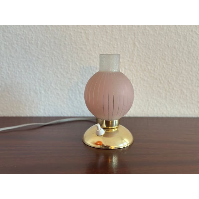 Metal Pink Glass Table Lamp, 1950s For Sale - Image 7 of 9
