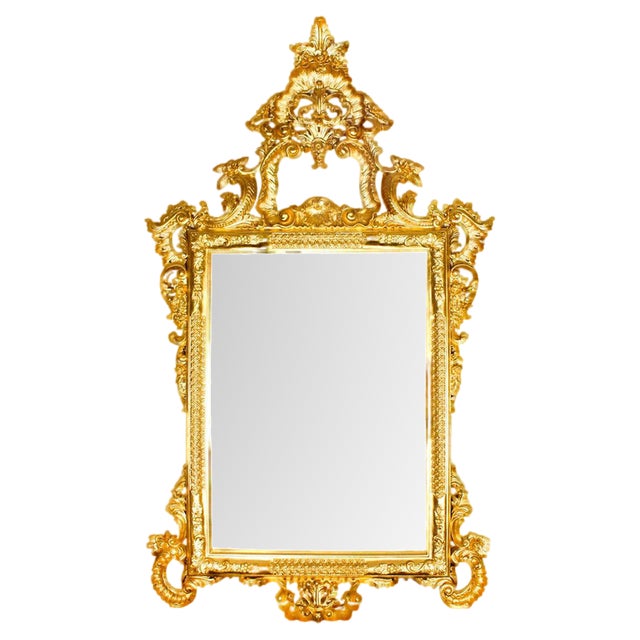 Vintage Monumental Italian Rococo Giltwood Decorative Mirror For Sale