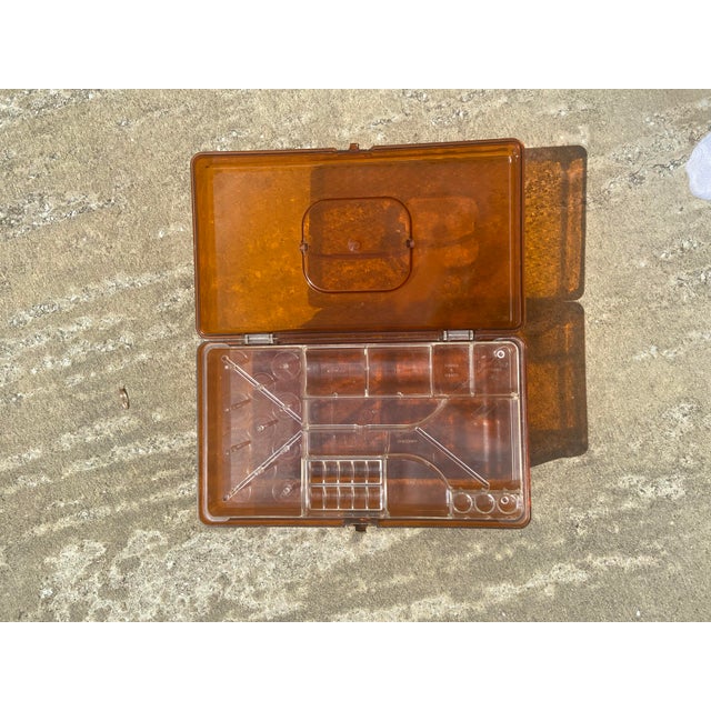 Mid-Century Modern Vintage Mid-Century Modern Burnt Orange Wil-Hold Acrylic 1960s Portable Sewing Box Storage, Brass Closure Sewing Kit For Sale - Image 3 of 11
