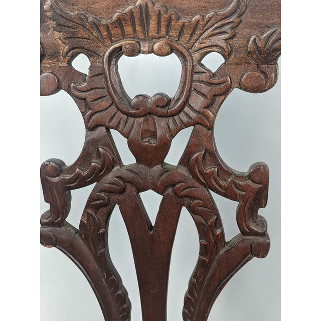 Pair of Antique Carved Wood Chippendale Style Side Chairs With Green Brocade Seats For Sale - Image 17 of 18