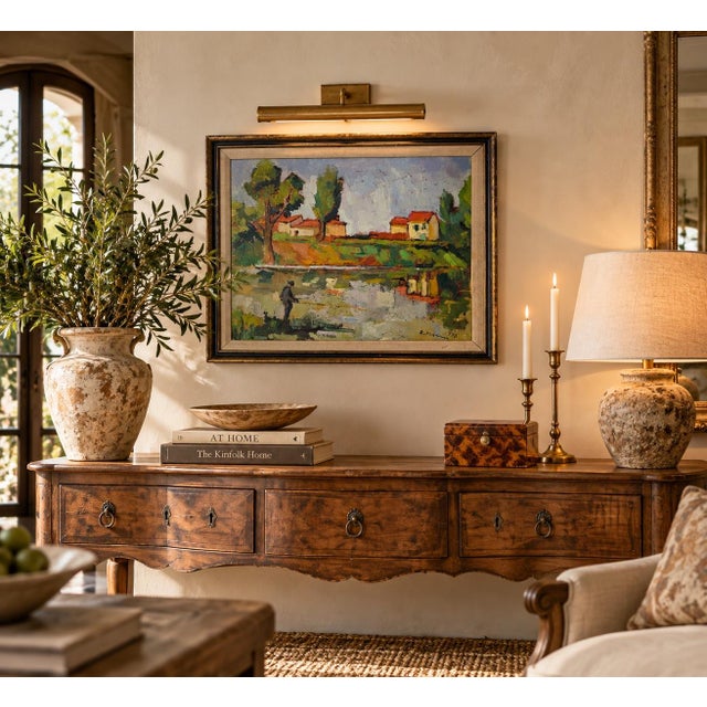 Beautiful original 1970 oil on board painting by Italian artist Rodolfo Marma, titled “L’Arno a Rovezzano,” depicting a...