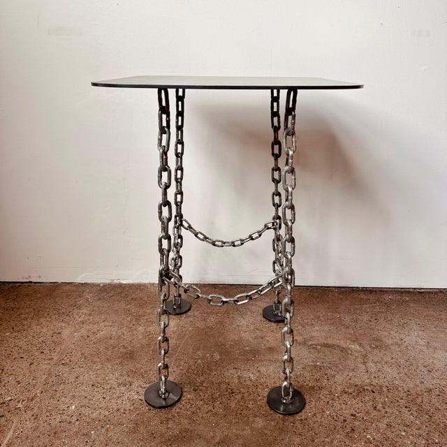 Postmodern Brutalist Chain Link Steel Side Table For Sale - Image 3 of 7