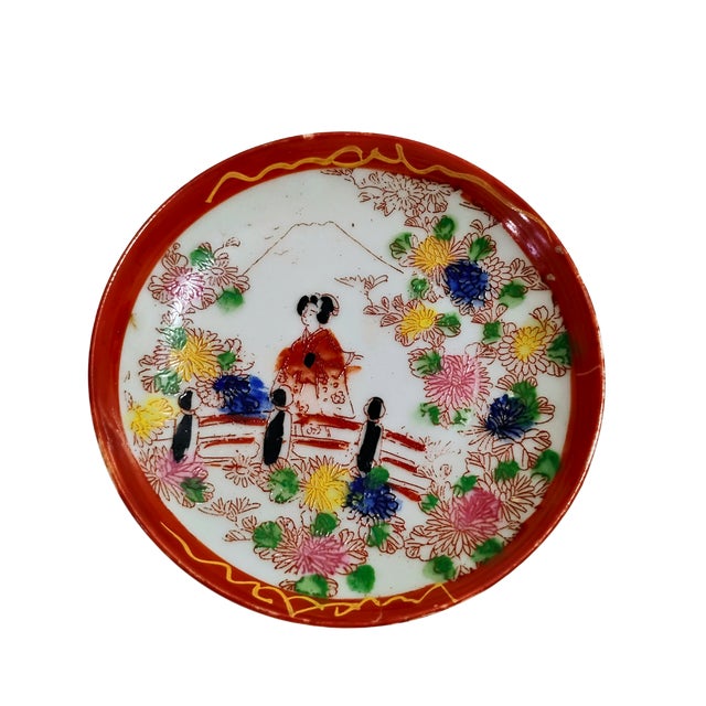 Vintage Mid-Century Japanese Geisha Girl Hand-Painted Porcelain Set - 4 Pieces For Sale - Image 9 of 18