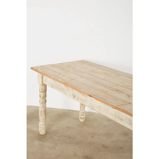 American Country White Painted Pine Farmhouse Dining Table For Sale In Sacramento - Image 6 of 13