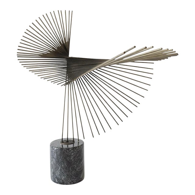 Mid-Century Kinetic Rod Sculpture on Marble Base Attributed to Curtis Jere For Sale