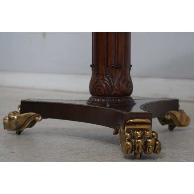 Brown Maitland Smith Round Mahogany Leather Top Drum Table For Sale - Image 8 of 18