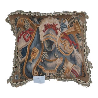 Mid 20th Century Down Filled Knight in Armor Heraldic Embroidered Tassel Lumbar Throw Pillow For Sale