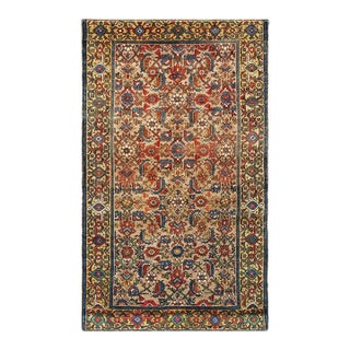 1920s Small Antique Camel Field Mahi Herati Paisley Malayer Knotted Wool Rug For Sale