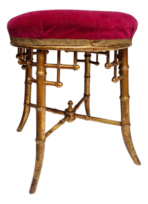 English Chippendale Style Gilt Chinoiserie Faux Bamboo Stool, 1850s