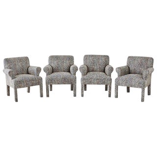 Set of Four Cheetah Leopard Upholstered Club Chairs For Sale
