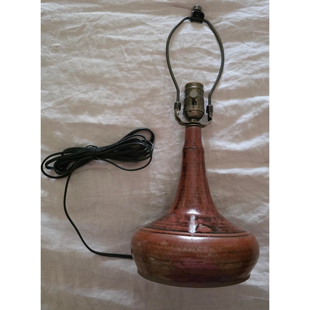 Vintage French Mid Century Brown Stoneware Studio Pottery Lamp C. 1960s For Sale - Image 4 of 16