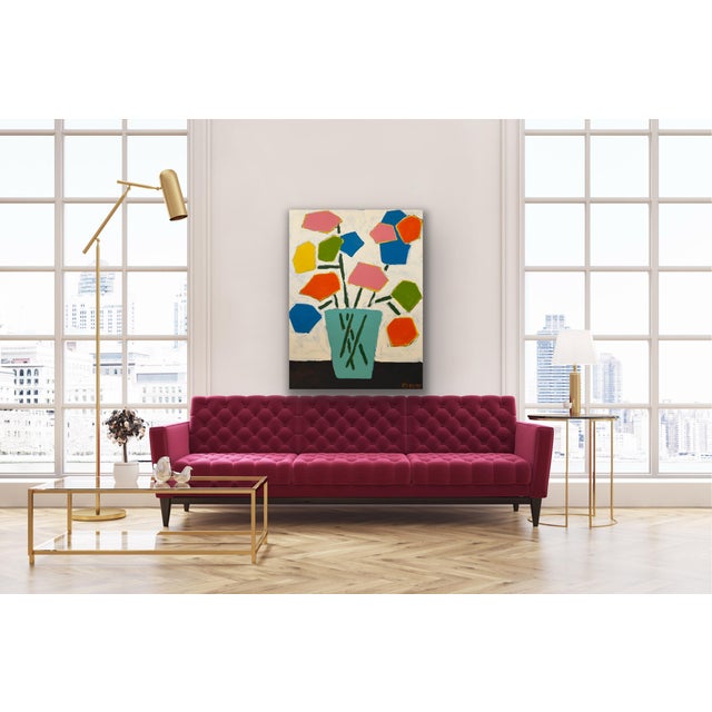 Large-Scale Geometric Abstract Floral Still Life Make a bold, vibrant statement with this striking original modern floral...