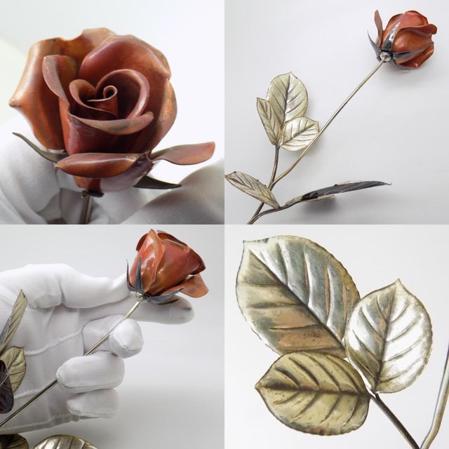Vintage Italian Handmade Sterling Silver 925 Long Stem Enameled Red Rose, Padua, Italy, 1970s For Sale - Image 4 of 18