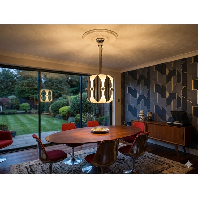 Metal Vintage Chromed Steel Pendant Lamp with 8 Lights, 1970s For Sale - Image 7 of 8