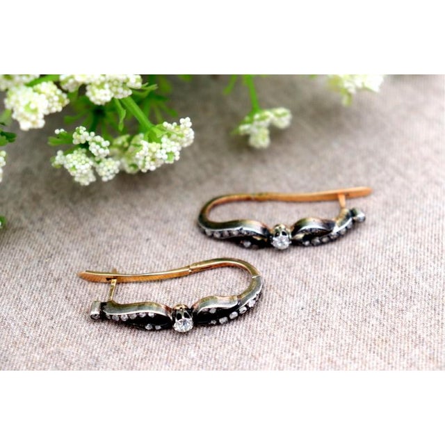 Metal Gold Earrings with Diamond Stud, Set of 2 For Sale - Image 7 of 7