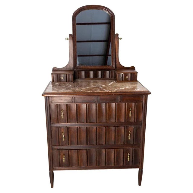Art Deco French Dressing Table Vanity Unit with Drawers in Marble & Mirror, 1930s For Sale - Image 12 of 12