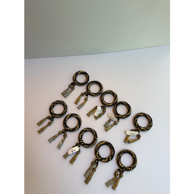 Black Vintage 1980s Black and Gold Ornate Elegant Napkin Holders With Worn Gold Tone Tassel - Set of Ten(10) For Sale - Image 8 of 10