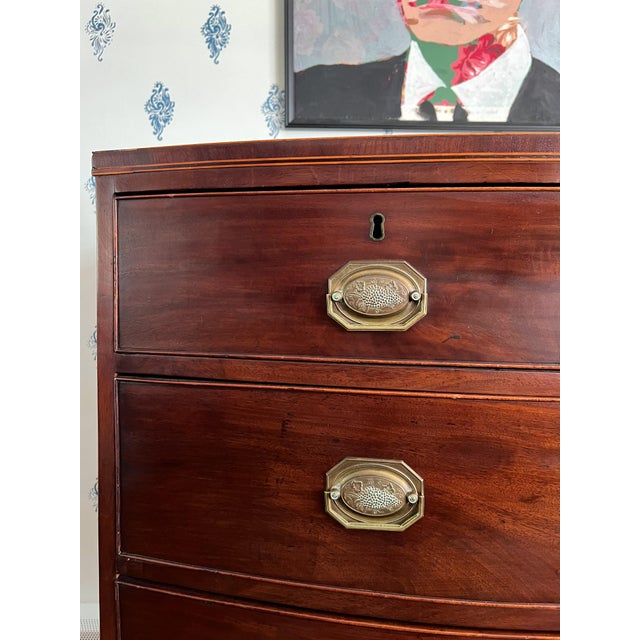 Brown Antique Late 1700s British Neoclassical Mahogany Bowfront Chest of Drawers For Sale - Image 8 of 16