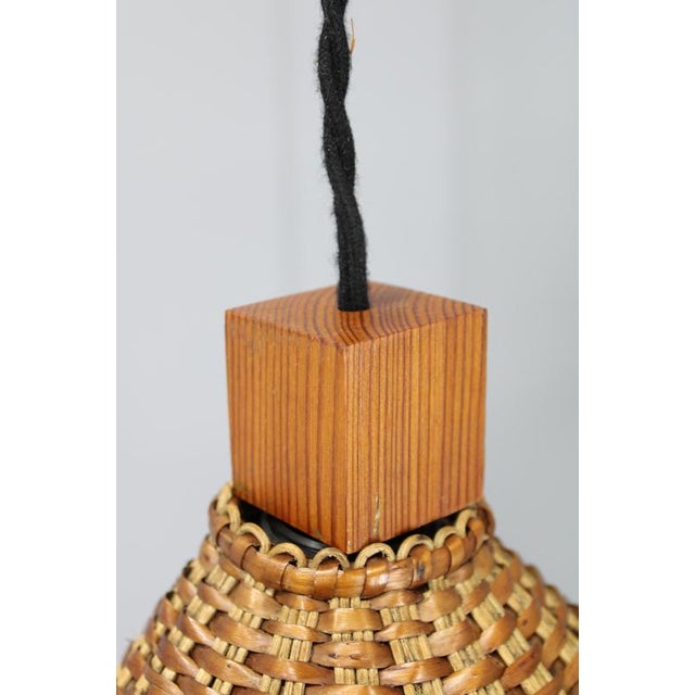 Mid-Century Adjustable Wooden Wall Light with Rattan Shade, 1970s For Sale - Image 10 of 13