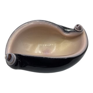 50s Alfredo Barbini Italy Pink and Black Aventurine Murano Glass Ashtray Bowl For Sale
