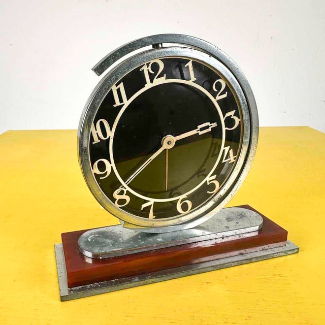 Vintage German Table Clock in Metal and Glass, 1930s For Sale - Image 9 of 9