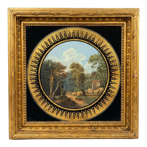 19th Century Reverse Painted Glass Pastoral Landscape in Giltwood Frame