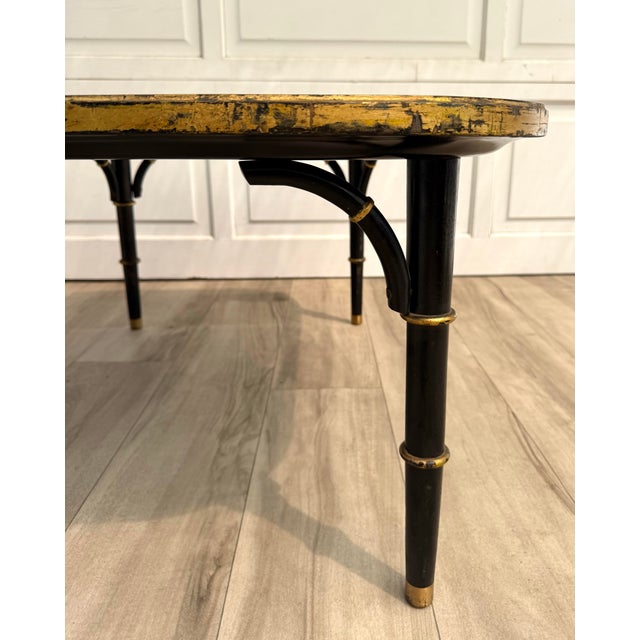 Chinoiserie English Faux Bamboo Black Lacquer & Gilt Coffee Table, Signed Zoltowski For Sale - Image 9 of 15