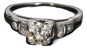 Mid 20th Century 14k White Gold 0.5ct Old Mine Cut Diamond Engagement Ring With Accents - Size 5