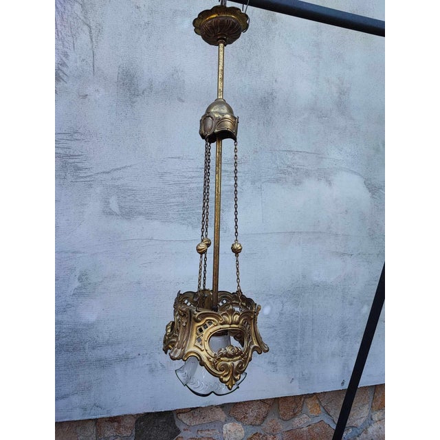 Art Nouveau Brass Chandelier, 1890s For Sale - Image 12 of 12