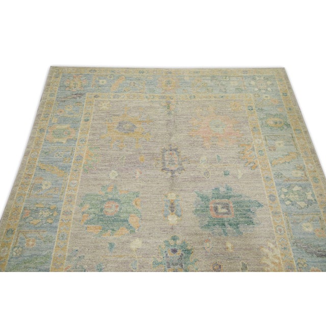 Early 21st Century Blue Multicolor Floral Design Handwoven Wool Turkish Oushak Rug 5'4" X 6'9" For Sale - Image 4 of 7