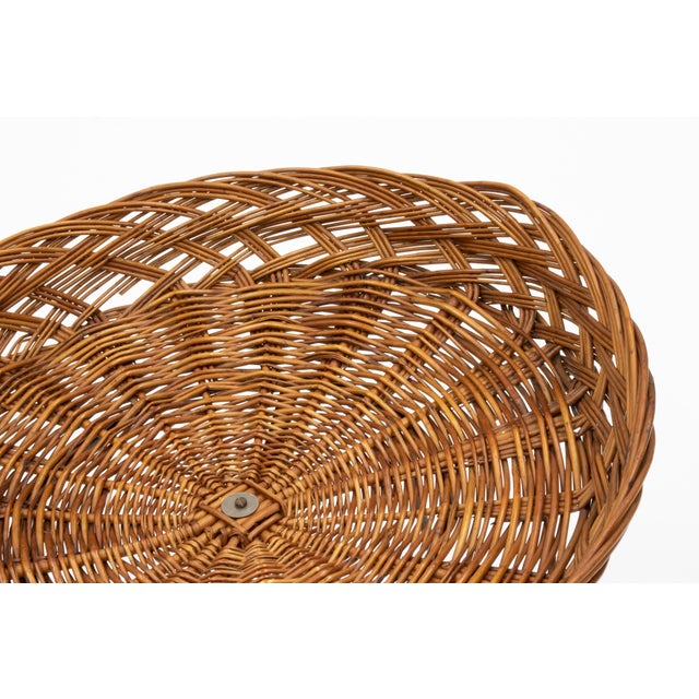 Pair of Vintage Mid Century Tripod Rattan Side Tables For Sale - Image 4 of 5