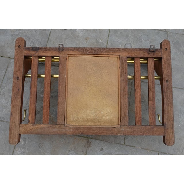 Art Deco Wall Coat Rack in Belgian Oak and Brass, 1920s For Sale - Image 13 of 15