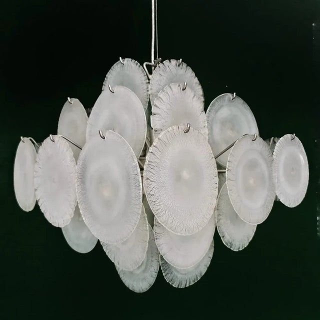 Chandelier 36 Murano Iridescent Glass Discs 70s attributed to Gino Vistosi for Vistosi For Sale - Image 4 of 13