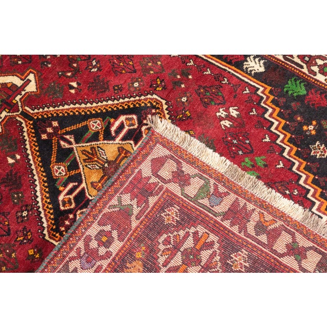 1960s Vintage Hand-Knotted Persian Qashqai Rug 4'6" X 5'6" For Sale - Image 5 of 18