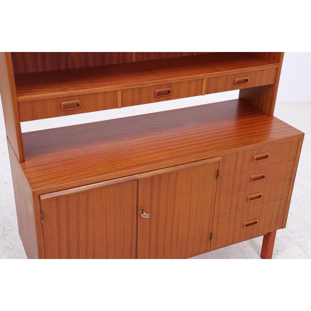 Brown Mid-Century Teak Bookshelf with Drawers and Hutch For Sale - Image 8 of 18