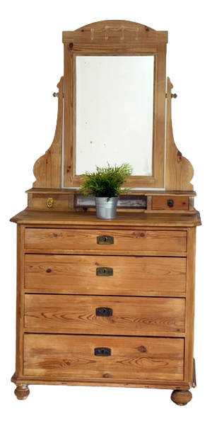 Antique Biedermeier Pine Brass Dressing Table with Mirror Attachment, 1900