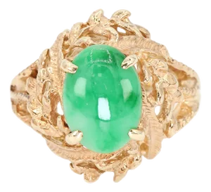 Mid 20th Century 14k Jade Ring Womens Size 6.25 Vintage Yellow Gold Cabochon Style