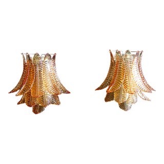 Pair of Murano Six-Tier Felci Wall Sconce – 10 Amber Glasses For Sale